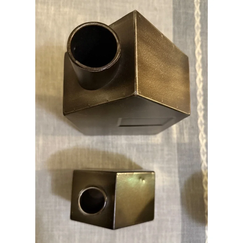 🏠 Set of 2 Metal House Candle Holders Bronze Finish Modern Decor 🕯️